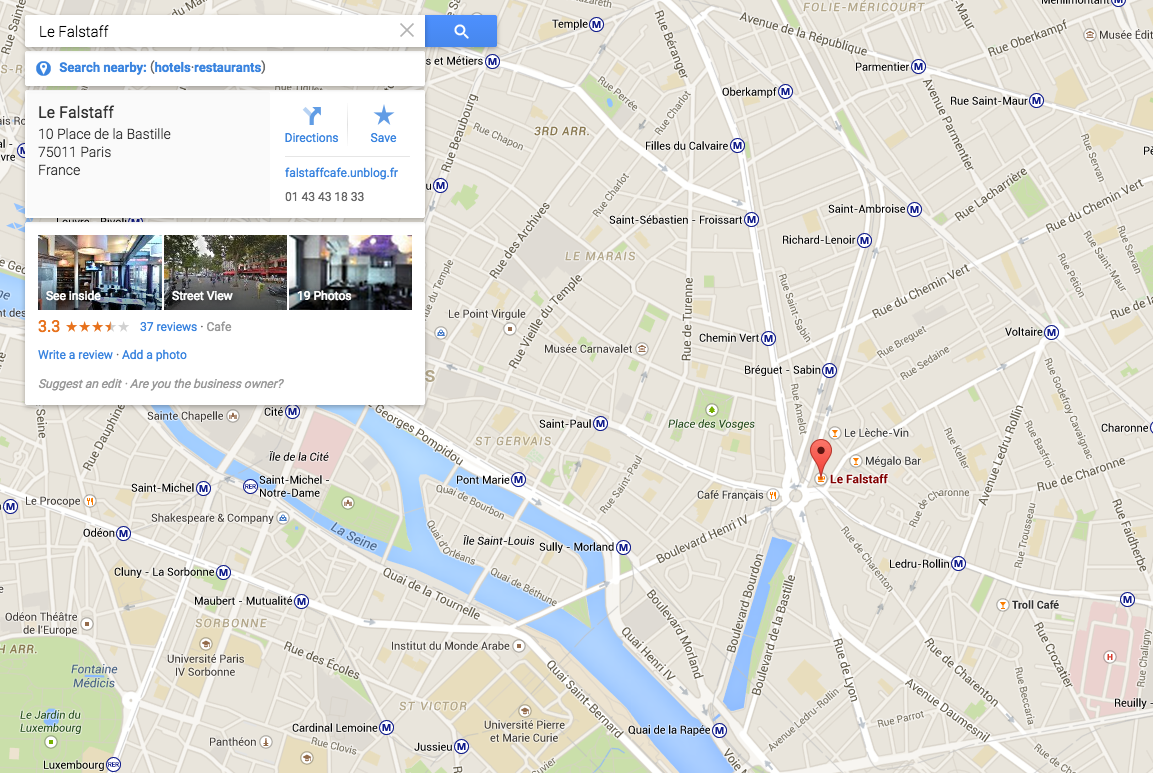 le Falstaff, lieu des apéros de la Presse musicale internationale (capture écran de Google Maps)